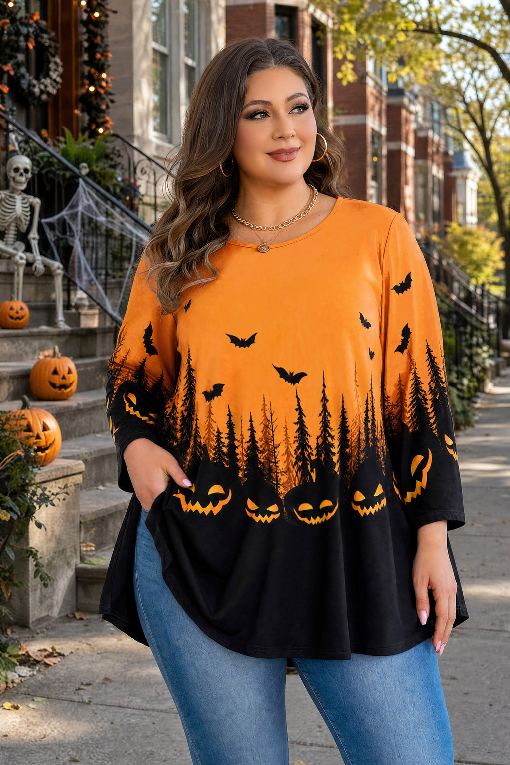Plus Size Tops Womens Swing Tunic 3/4 Sleeve Flowy Long Blouses