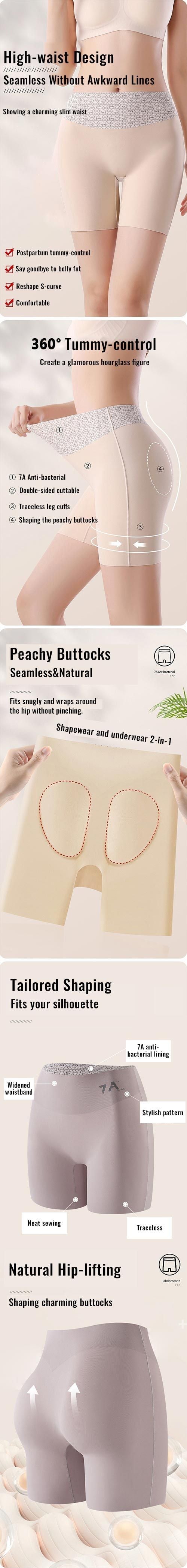 Women High-waist Ice Silk Underwear with Tummy-control Hip-lifting