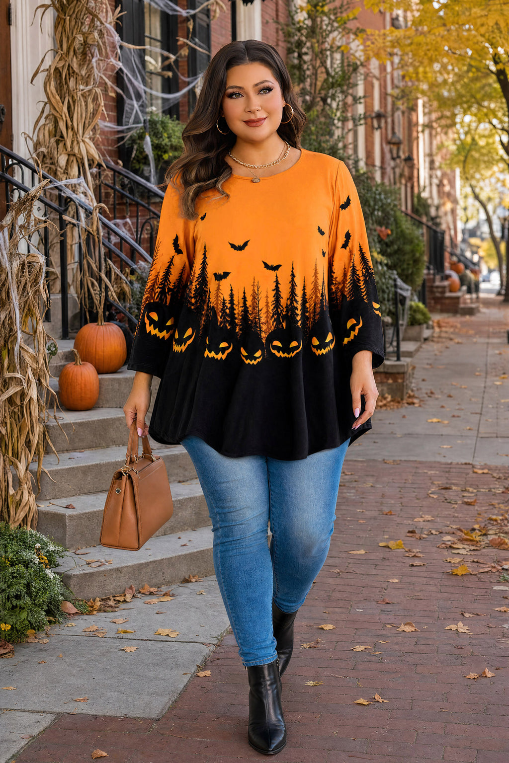 Plus Size Tops Womens Swing Tunic 3/4 Sleeve Flowy Long Blouses