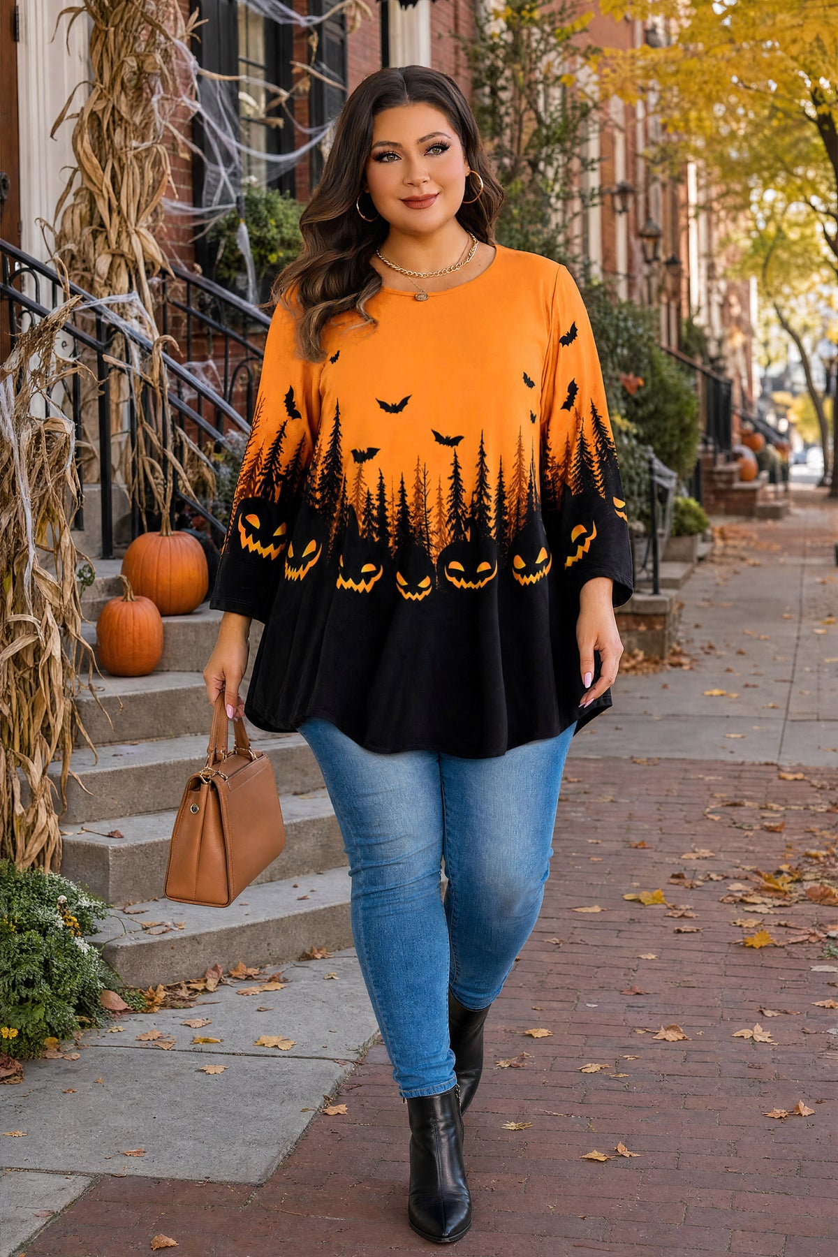 Plus Size Tops Womens Swing Tunic 3/4 Sleeve Flowy Long Blouses