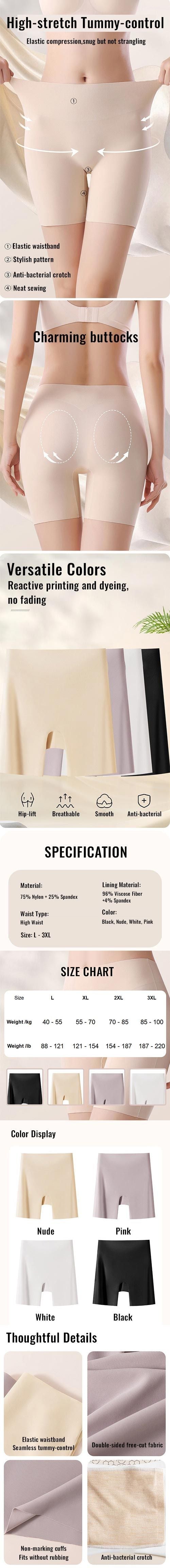 Women High-waist Ice Silk Underwear with Tummy-control Hip-lifting