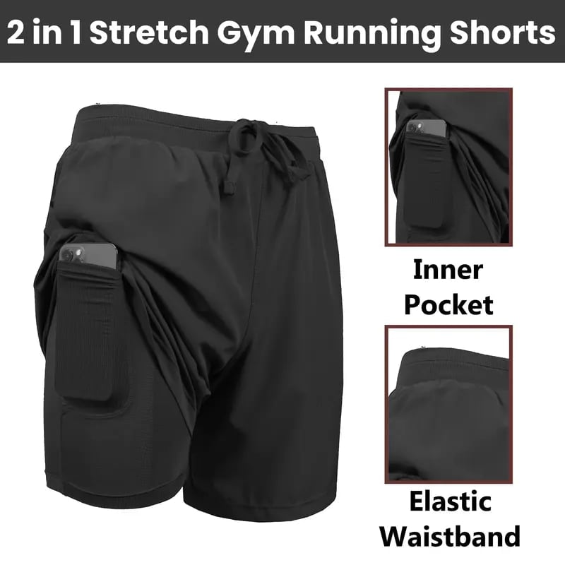 【⏰BUY 1 GET 2 FREE】3-Pack Men's 2 in 1 Quick Dry Gym Running Shorts With Liner