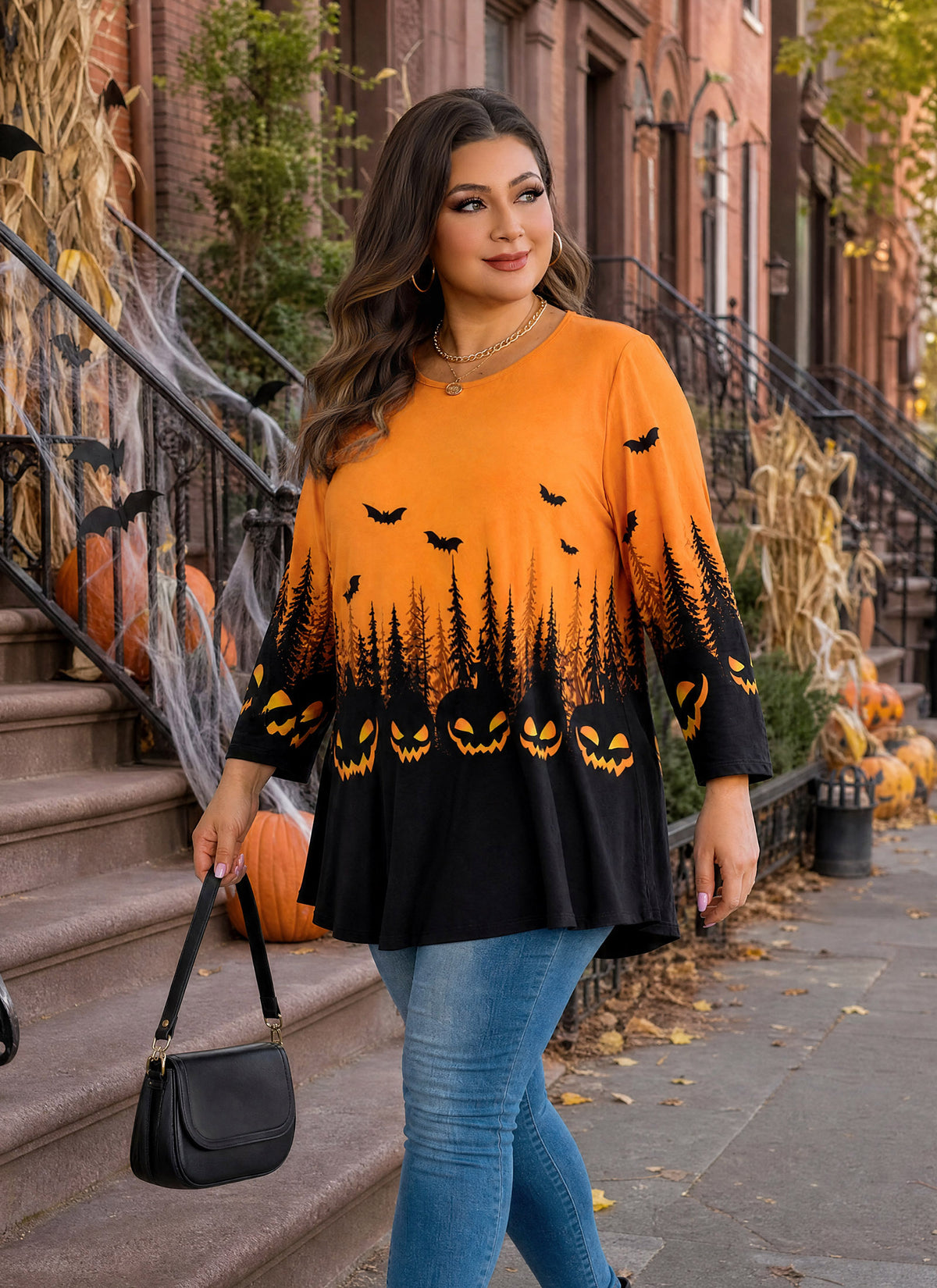 Plus Size Tops Womens Swing Tunic 3/4 Sleeve Flowy Long Blouses