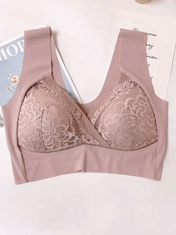 ROSY LIFT BRA –Plus Size Comfort Extra Elastic Wireless Support Lace Bra (Size runs the same as regular bras)