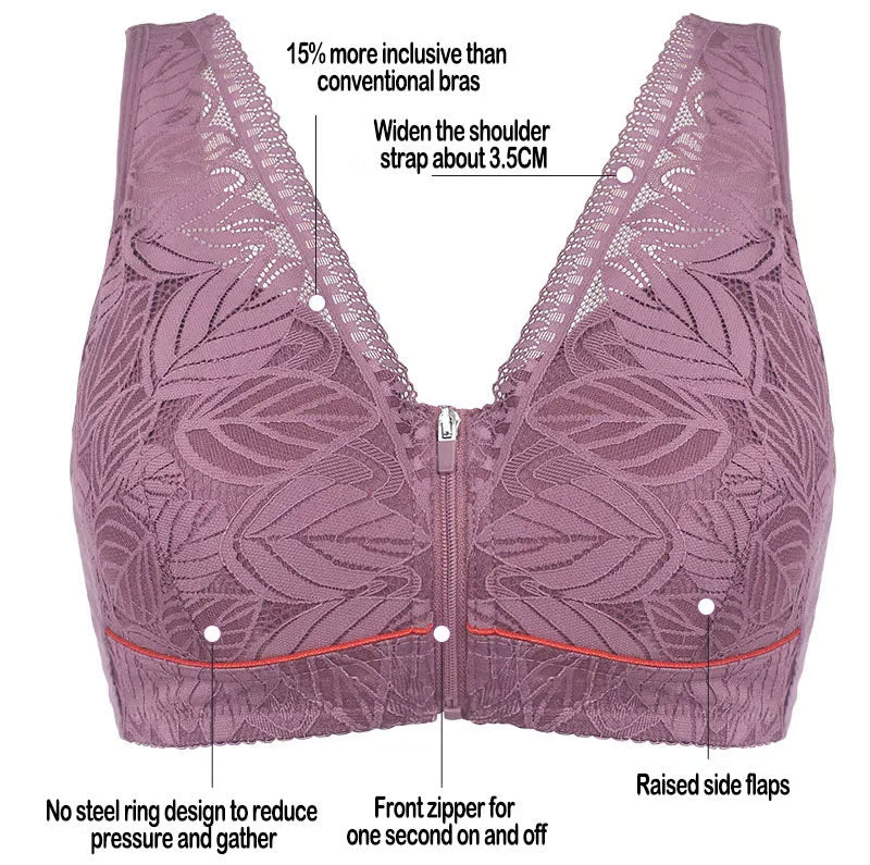 ⏰Nature Cotton Wireless Zipper Front Button Bra
