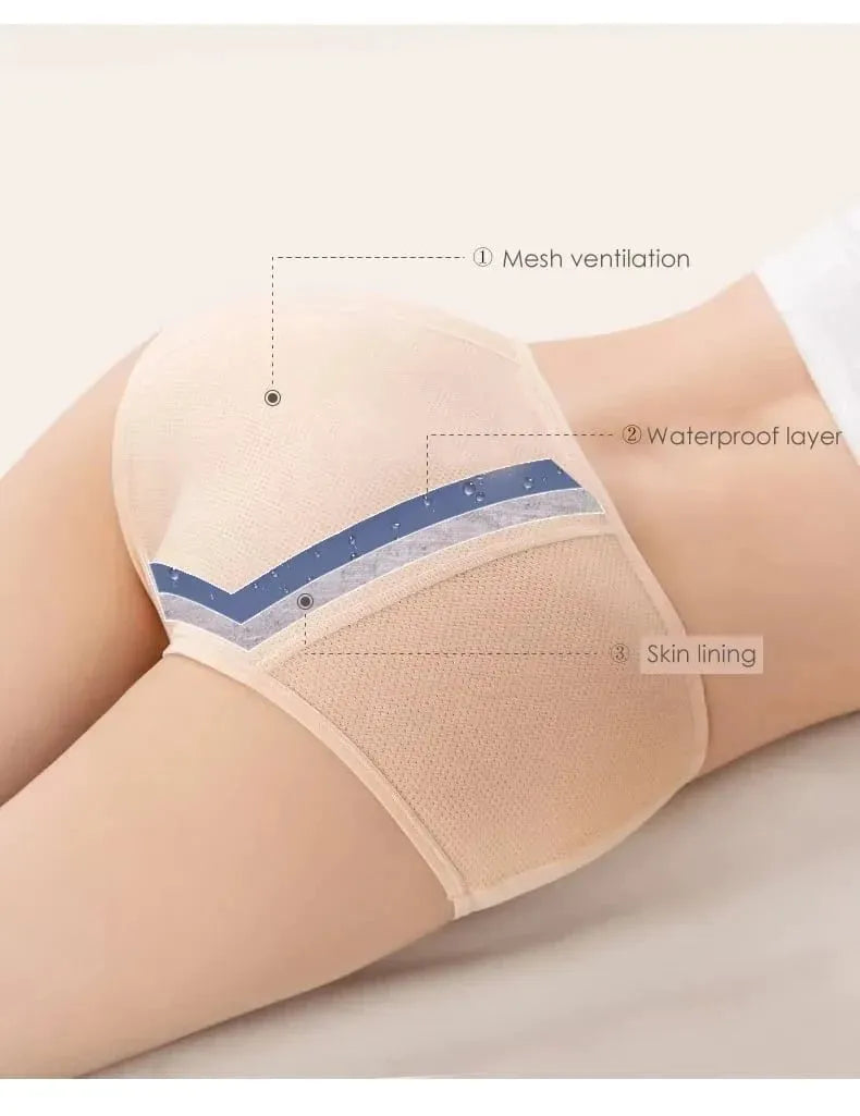LARGE SIZE HIGH WAIST COTTON ANTIBACTERIAL ANTI SIDE LEAK UNDERWEAR