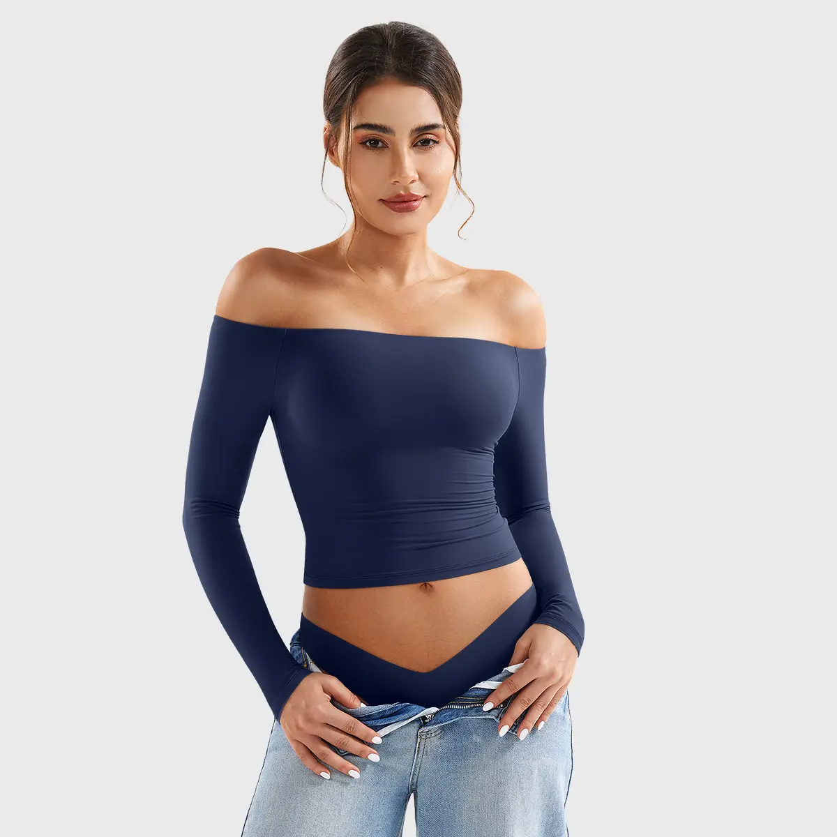 Buttery Soft Off-Shoulder Long Sleeve Crop Top