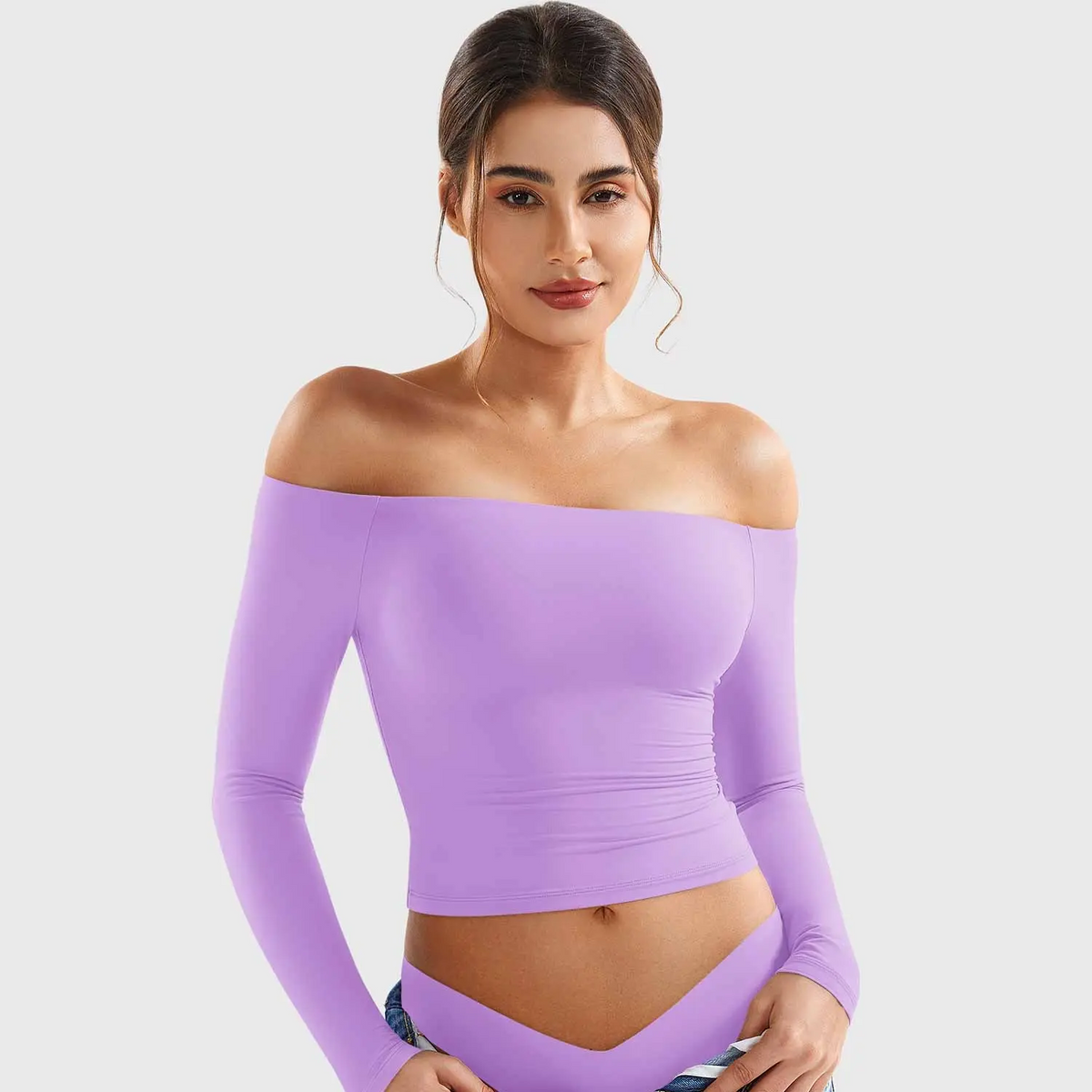 Buttery Soft Off-Shoulder Long Sleeve Crop Top