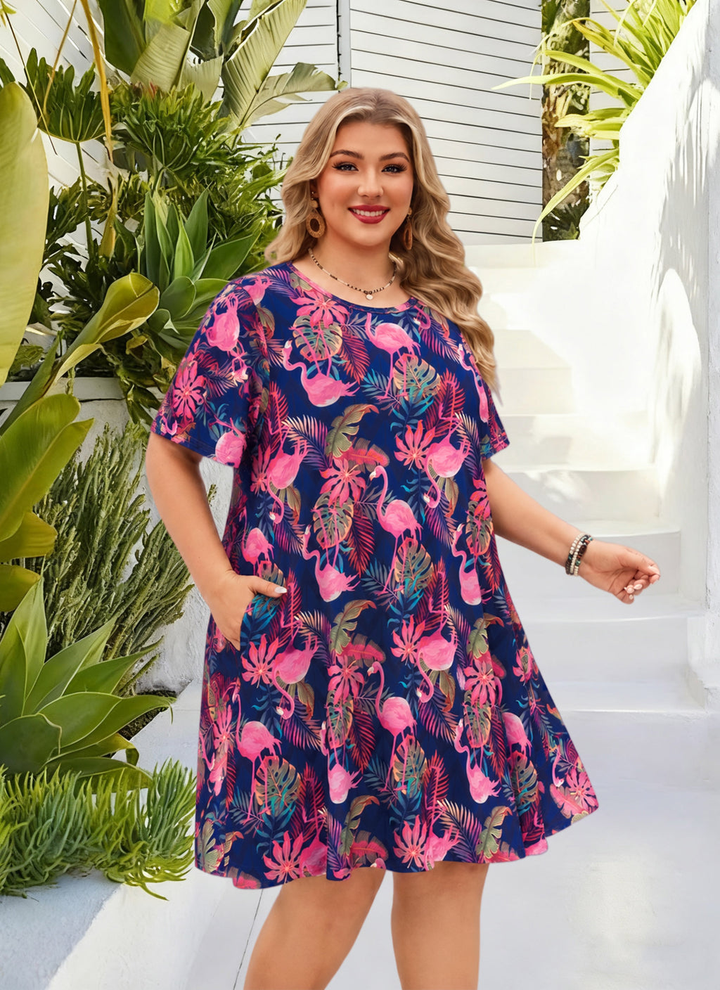 Women's Casual T-Shirt Dress Plus Size Summer Short Sleeve Crewneck Swing Dresses Beach Vacation