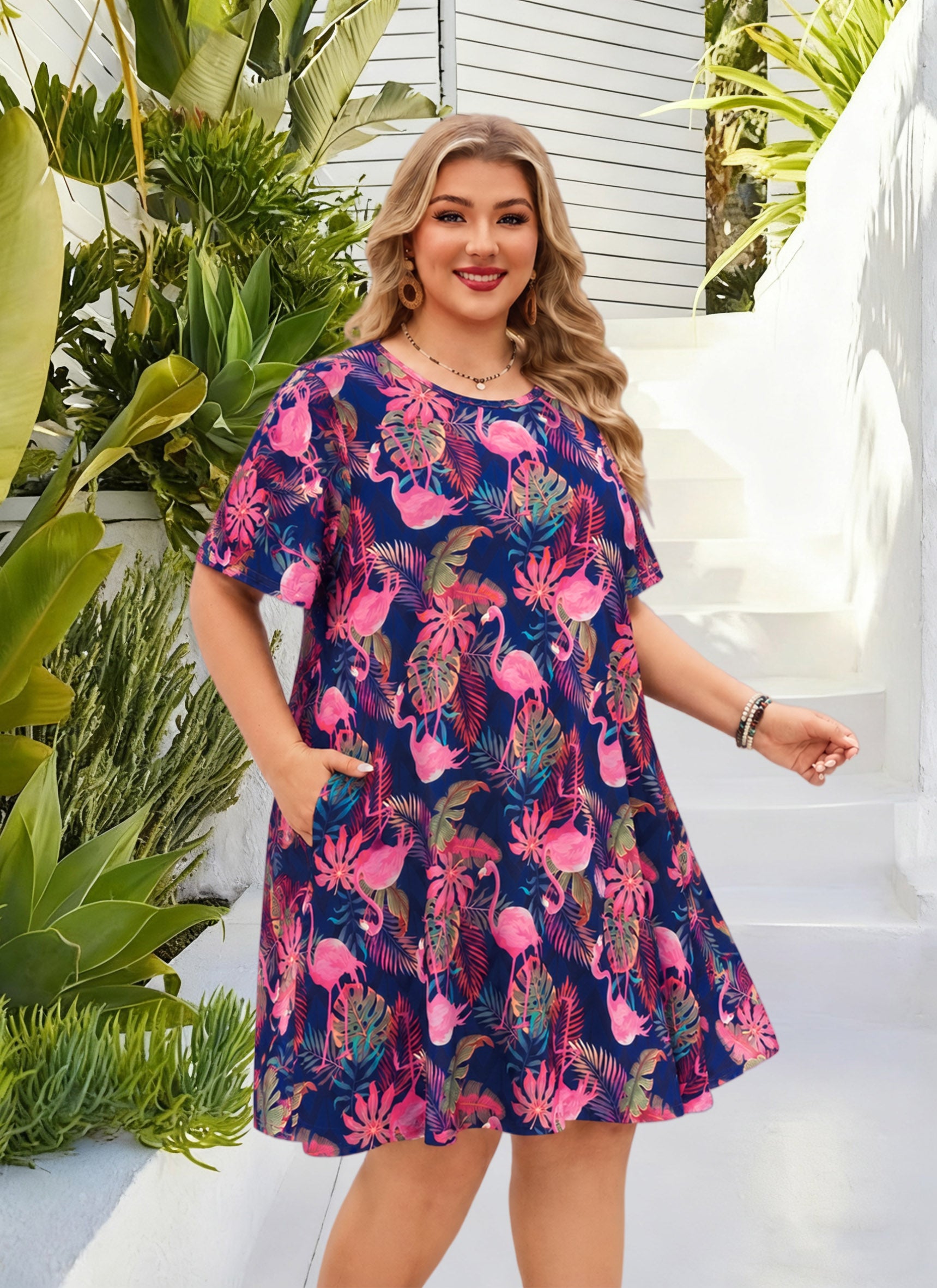 Women's Casual T-Shirt Dress Plus Size Summer Short Sleeve Crewneck Swing Dresses Beach Vacation