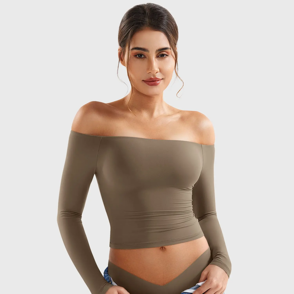 Buttery Soft Off-Shoulder Long Sleeve Crop Top