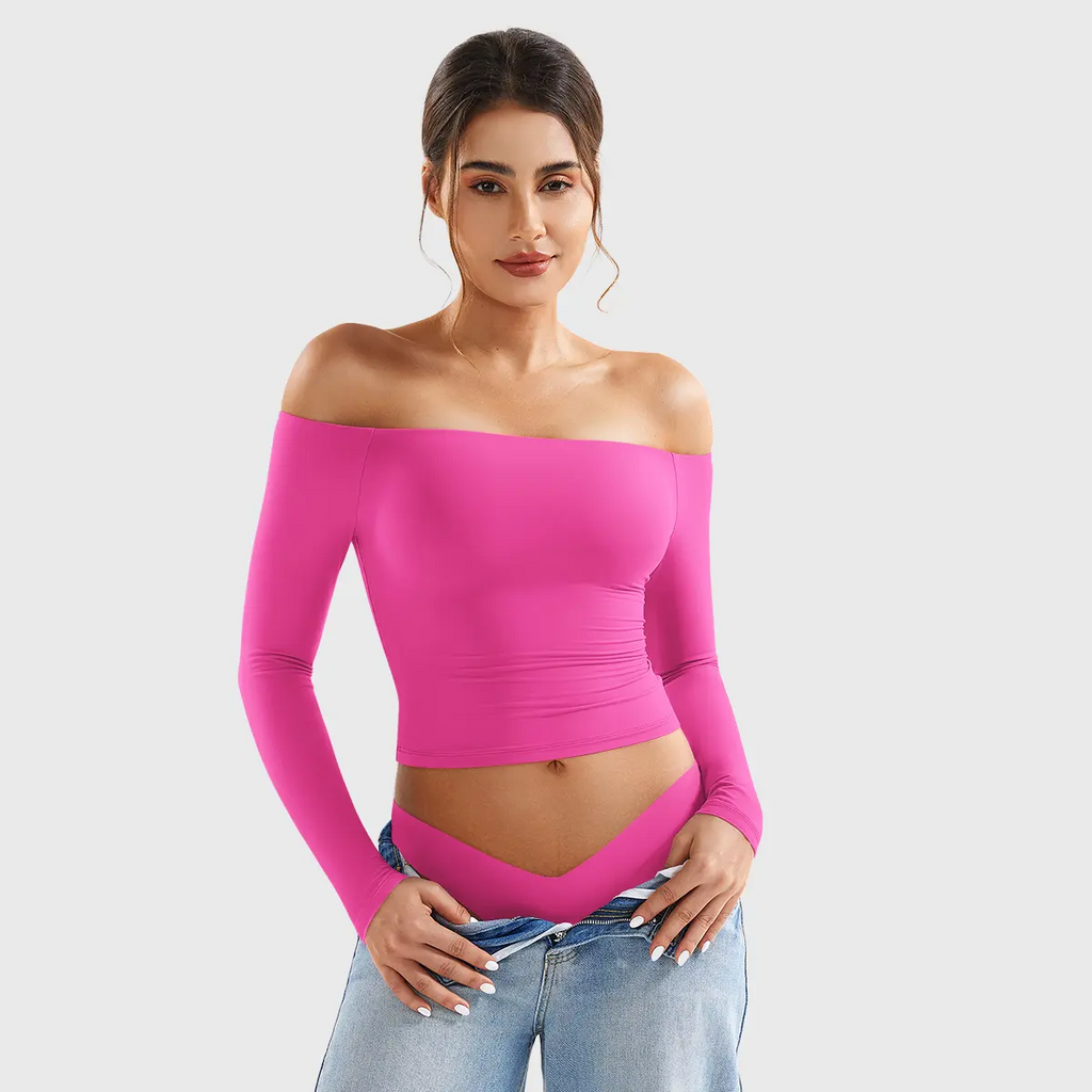 Buttery Soft Off-Shoulder Long Sleeve Crop Top