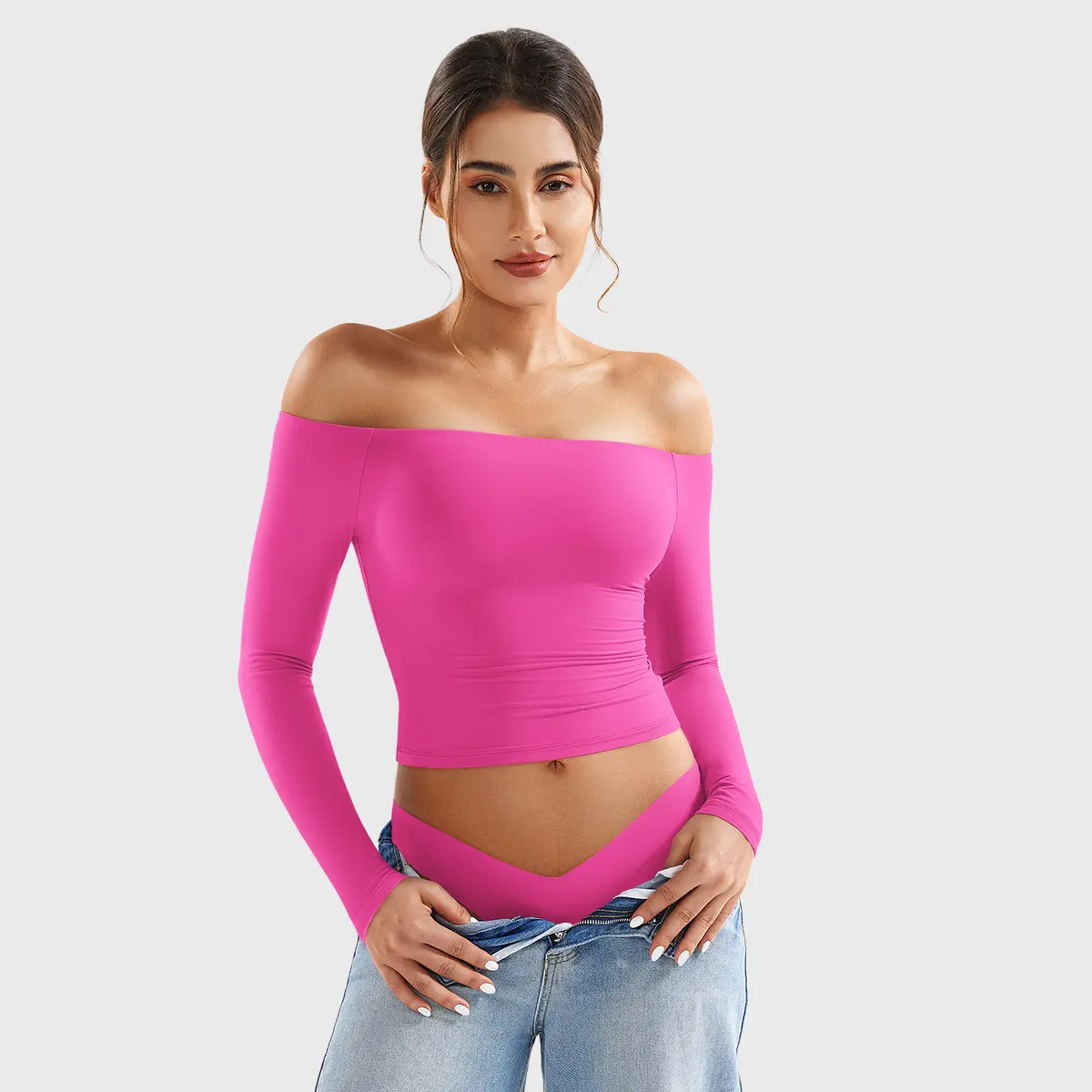 Buttery Soft Off-Shoulder Long Sleeve Crop Top