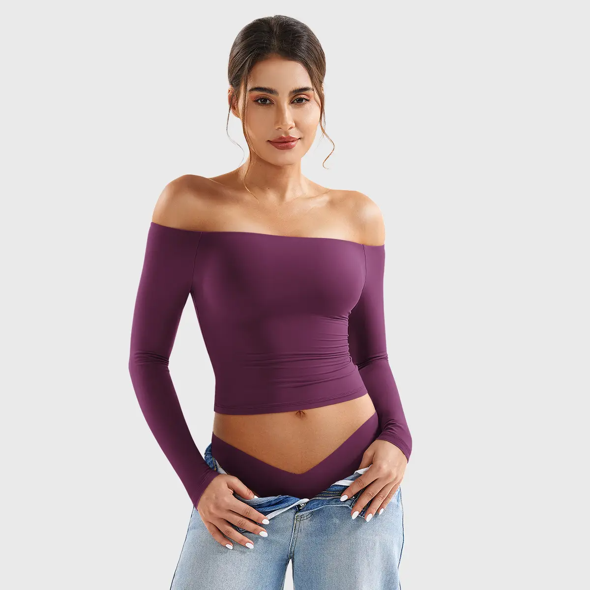 Buttery Soft Off-Shoulder Long Sleeve Crop Top