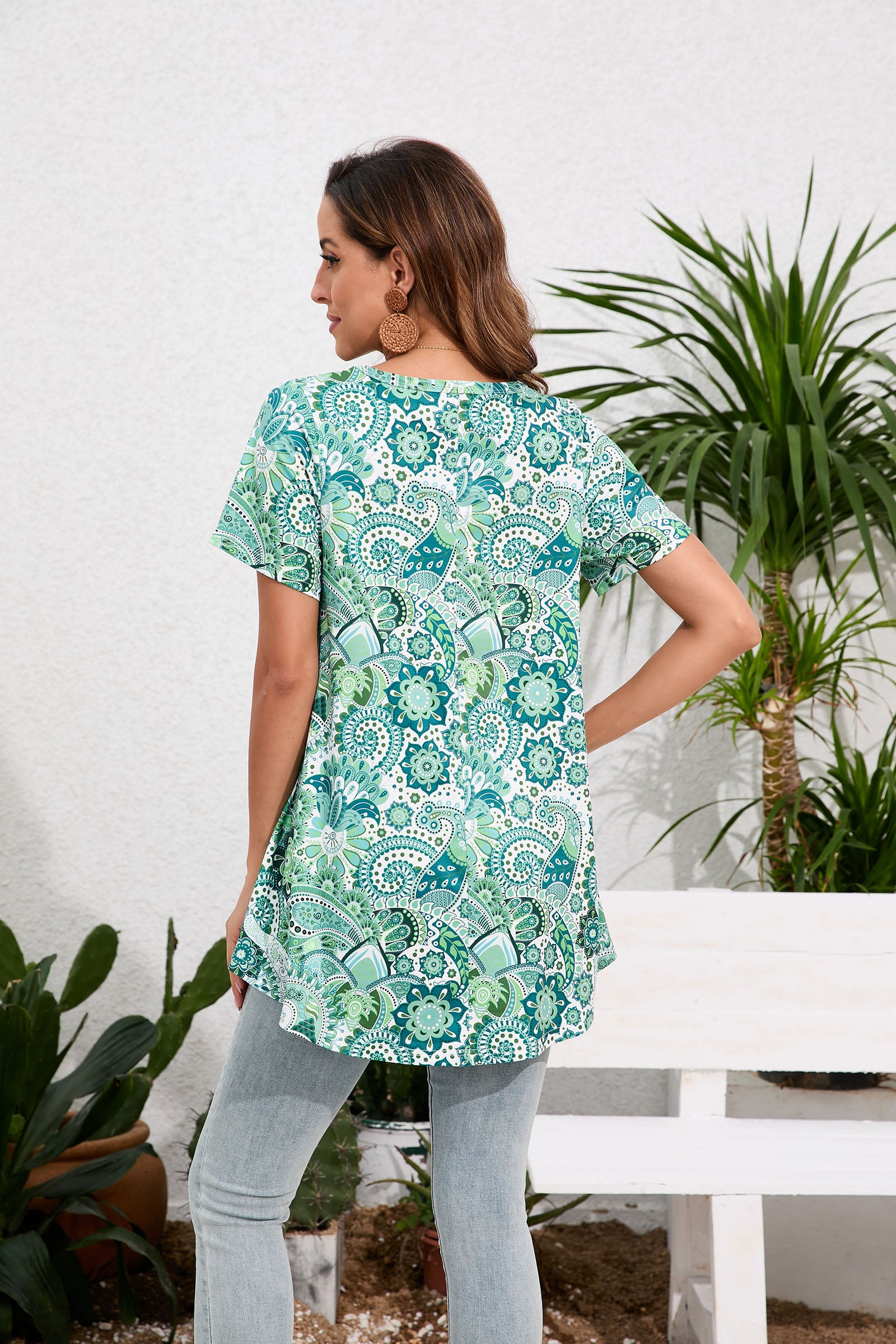 Tunic Tops for Women Plus Size Short Sleeve Crew Neck Swing Flare Loose T-Shirt Blouses to Wear with Leggings