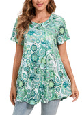Tunic Tops for Women Plus Size Short Sleeve Crew Neck Swing Flare Loose T-Shirt Blouses to Wear with Leggings