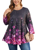 Womens Tunic 3/4 Sleeve Plus Size Tops Crew Neck Swing Flowy Loose Fit T-Shirt Blouses to Wear with Leggings