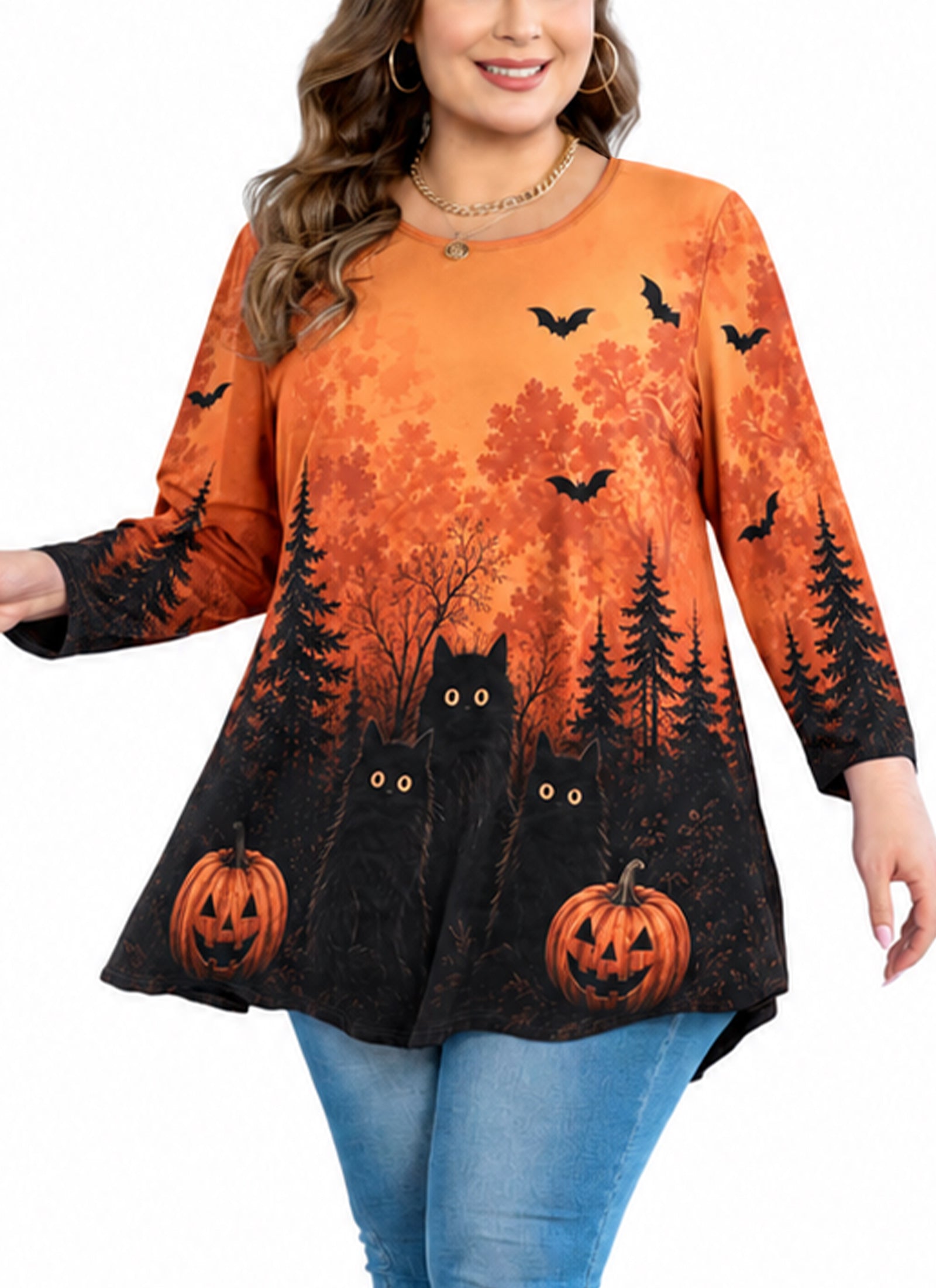 Women's Plus Size Swing Tunic Top | 3/4 Sleeve Flowy Blouse