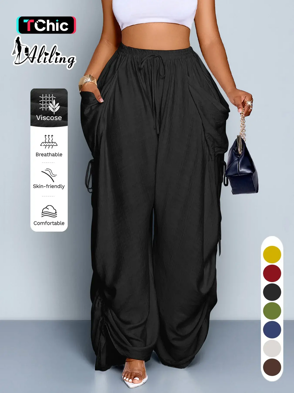 High Waist Wide Leg Drawstring Pants