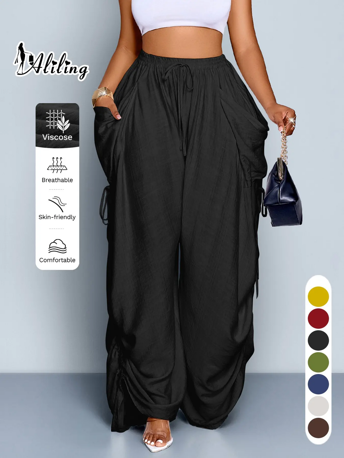 High Waist Wide Leg Drawstring Pants
