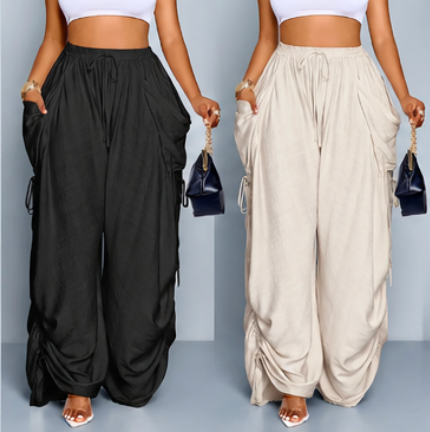 High Waist Wide Leg Drawstring Pants