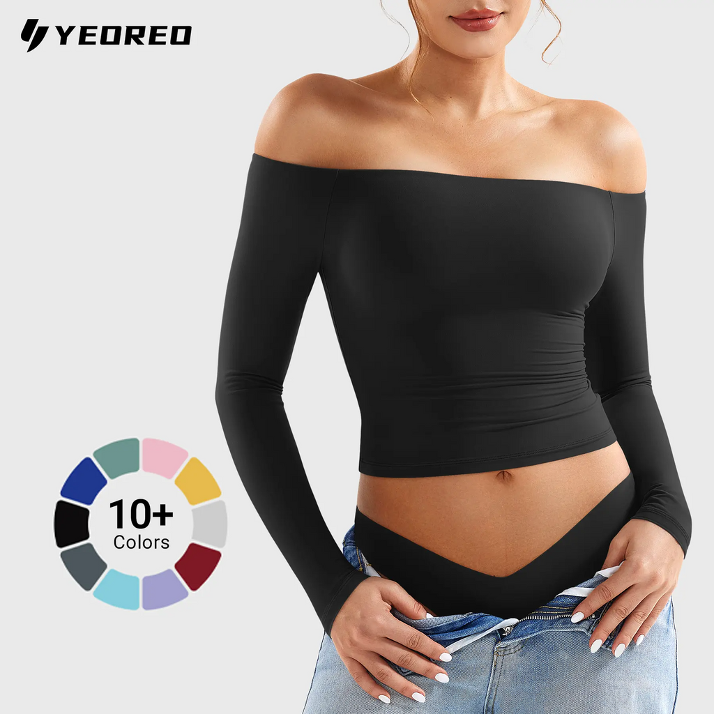 Buttery Soft Off-Shoulder Long Sleeve Crop Top