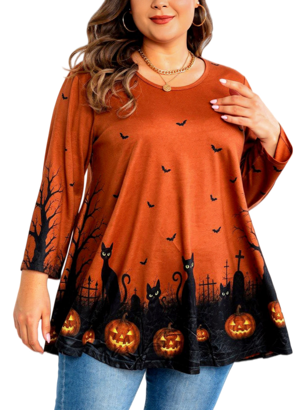 Womens Tunic Tops Plus Size 3/4 Sleeve Swing Flowy Blouses