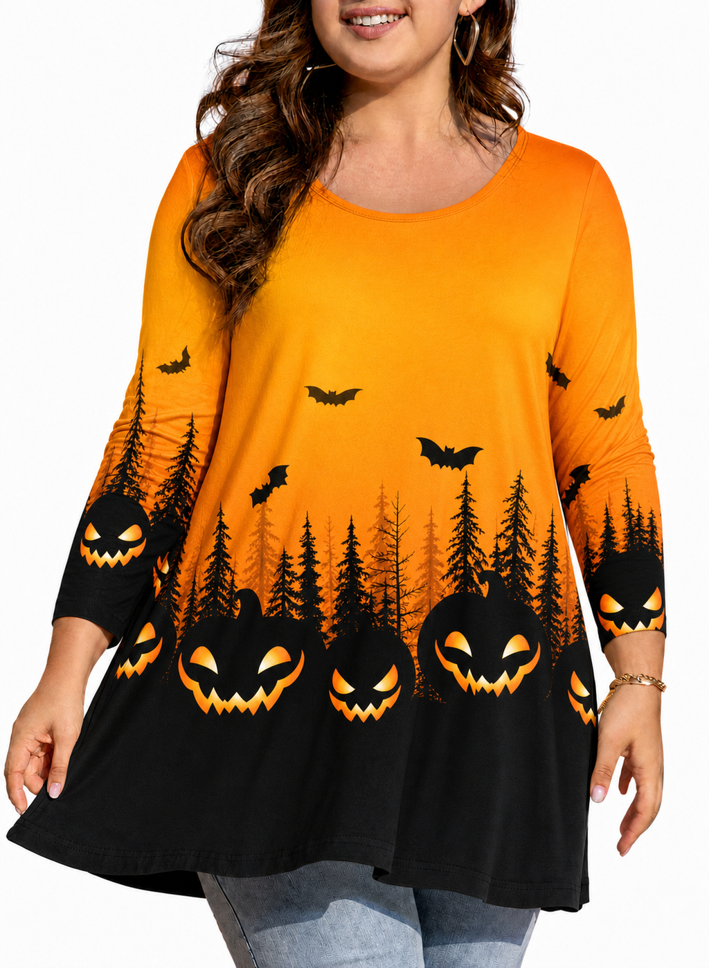 Plus Size Tops Womens Swing Tunic 3/4 Sleeve Flowy Long Blouses