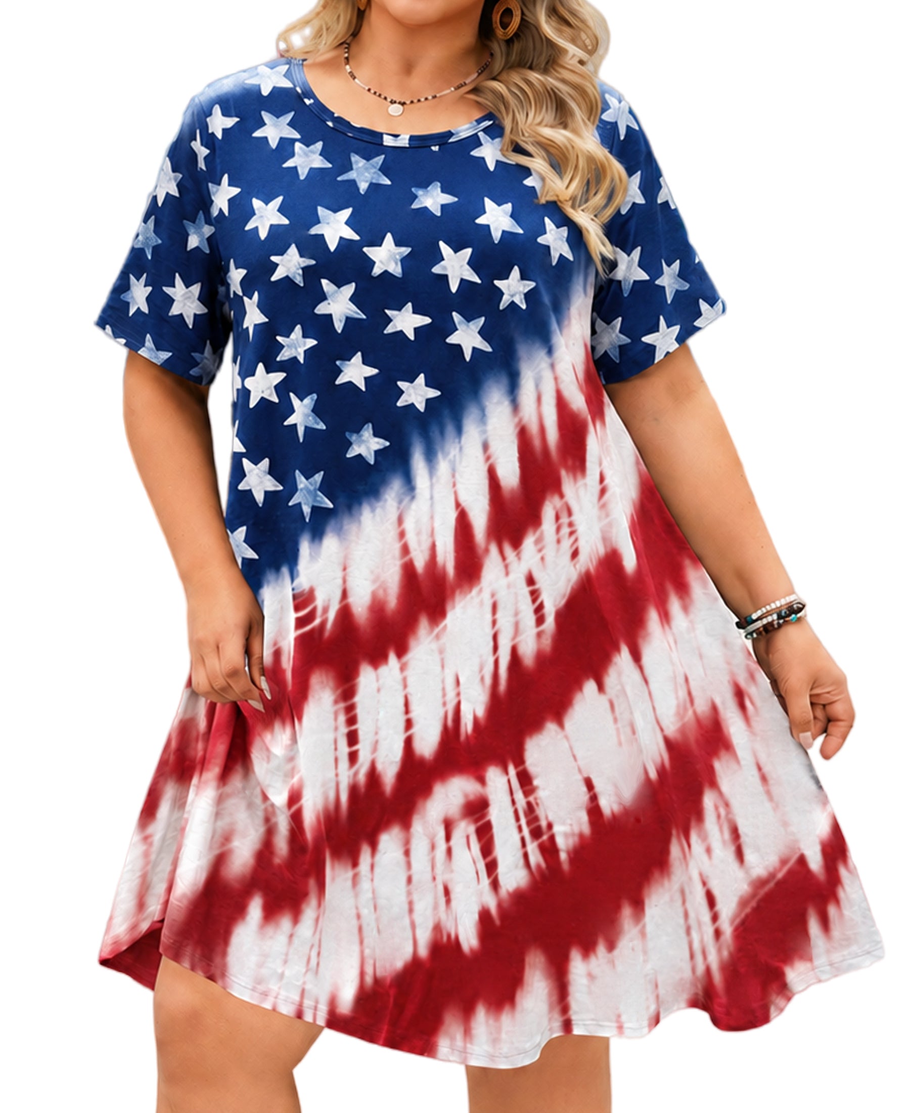 Women's Casual T-Shirt Dress Plus Size Summer Short Sleeve Crewneck Swing Dresses Beach Vacation