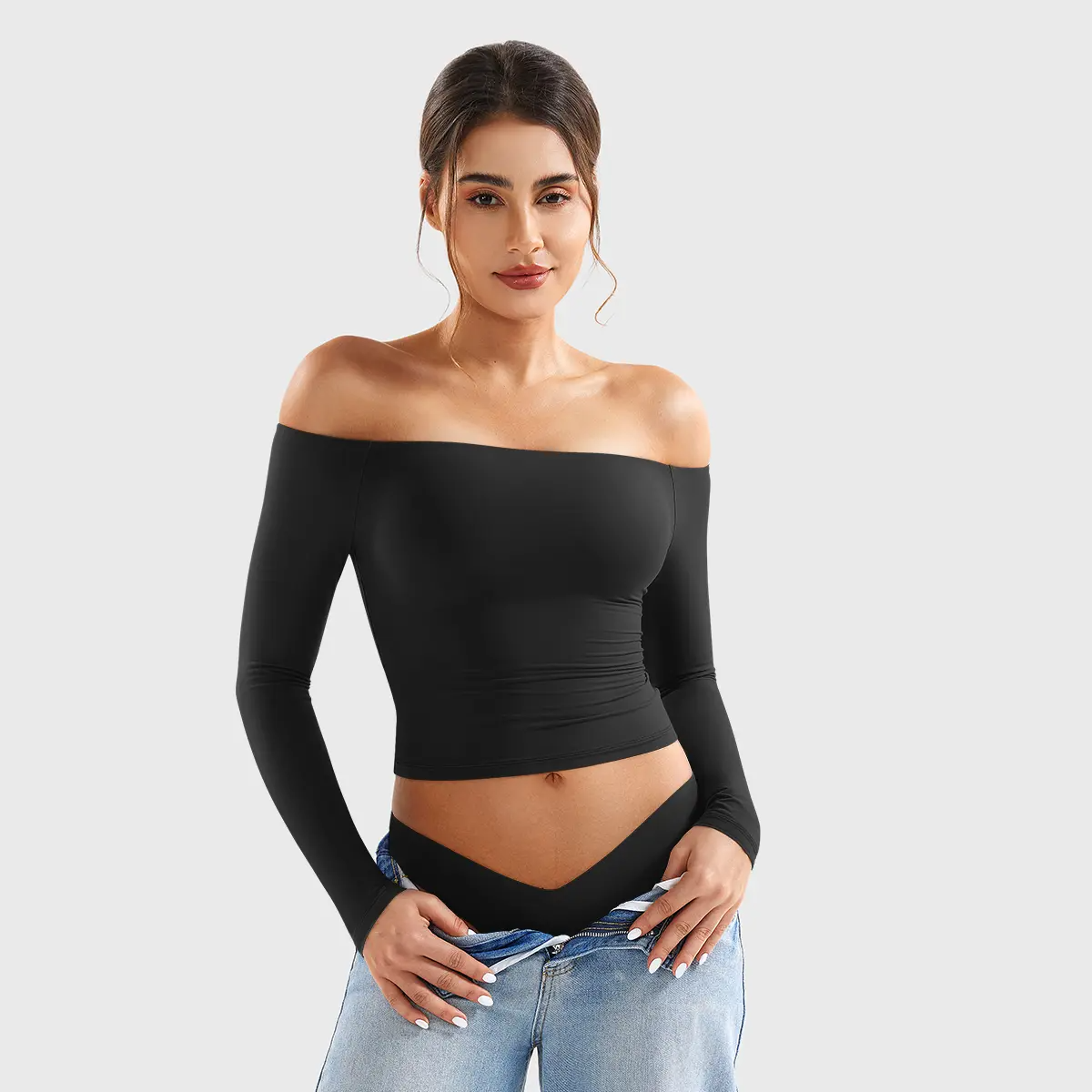 Buttery Soft Off-Shoulder Long Sleeve Crop Top