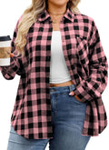 Womens Plaid Shirts Plus Size Soft Long Sleeve Button Down Flannel Shirt Roll Up Oversize Checkered Blouse Top