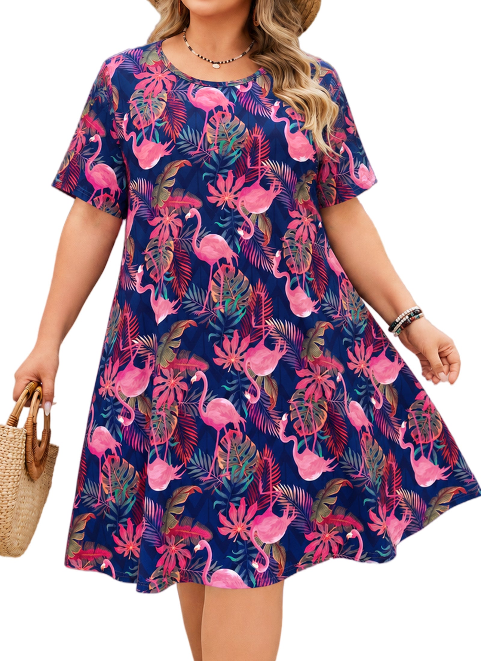 Women's Casual T-Shirt Dress Plus Size Summer Short Sleeve Crewneck Swing Dresses Beach Vacation