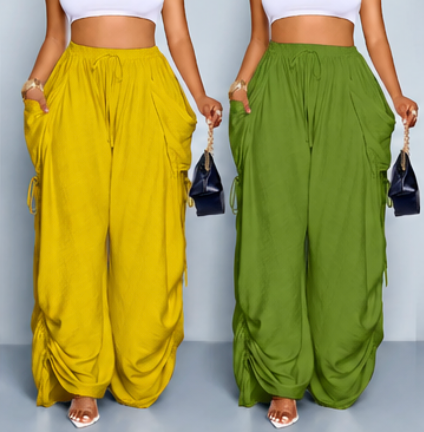 High Waist Wide Leg Drawstring Pants