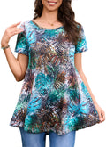 Tunic Tops for Women Plus Size Short Sleeve Crew Neck Swing Flare Loose T-Shirt Blouses to Wear with Leggings