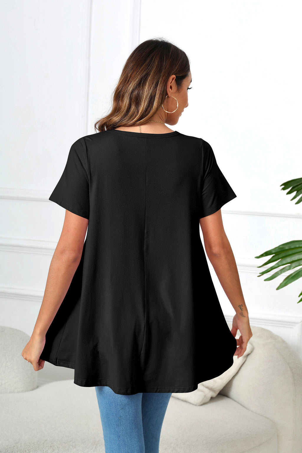 Tunic Tops for Women Plus Size Short Sleeve Crew Neck Swing Flare Loose T-Shirt Blouses to Wear with Leggings