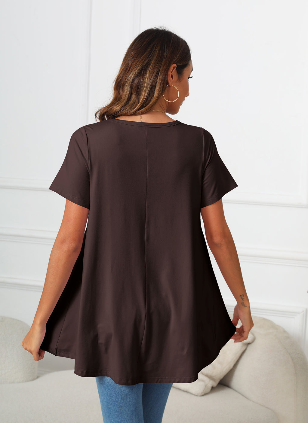 Tunic Tops for Women Plus Size Short Sleeve Crew Neck Swing Flare Loose T-Shirt Blouses to Wear with Leggings