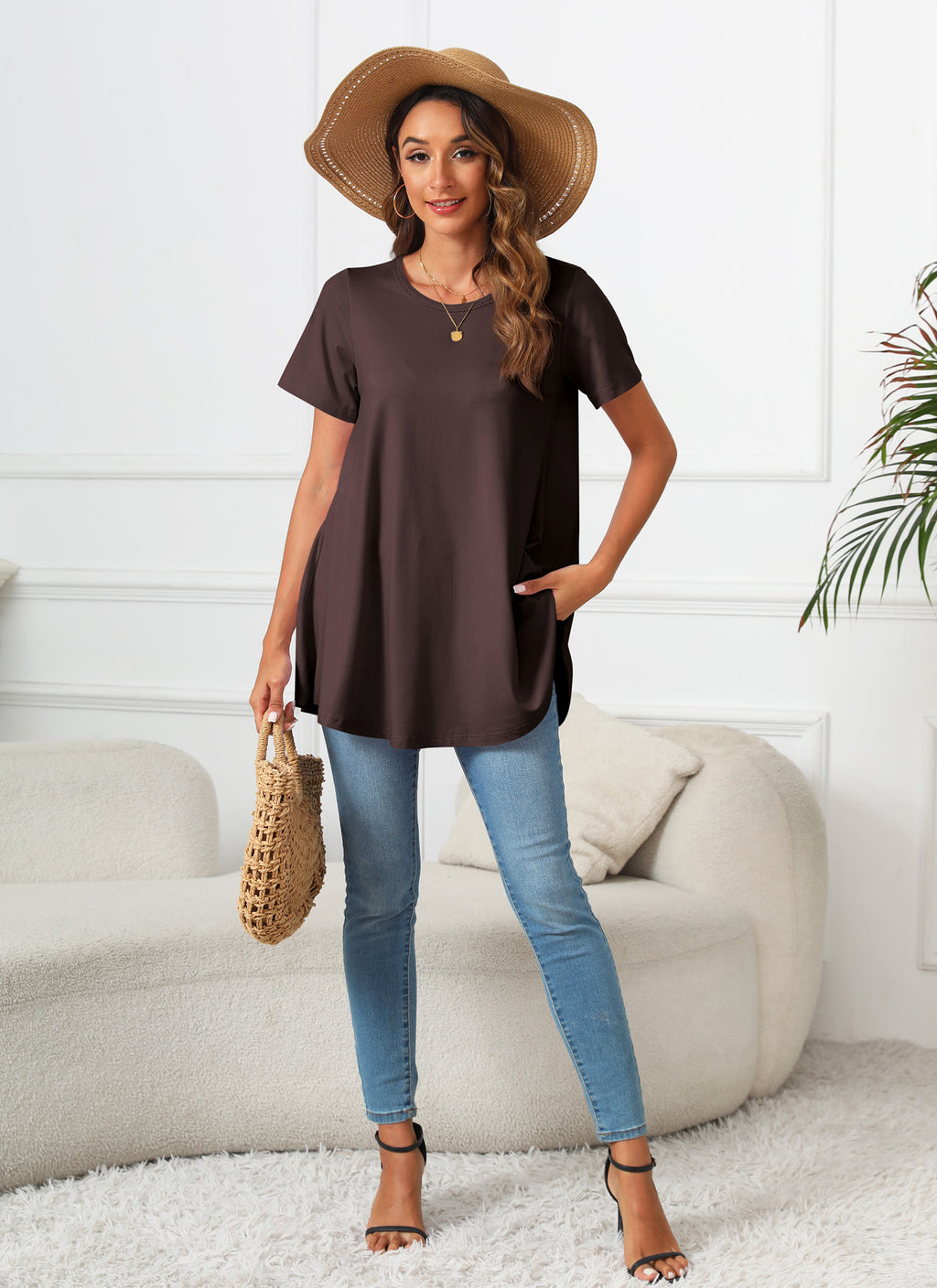 Tunic Tops for Women Plus Size Short Sleeve Crew Neck Swing Flare Loose T-Shirt Blouses to Wear with Leggings