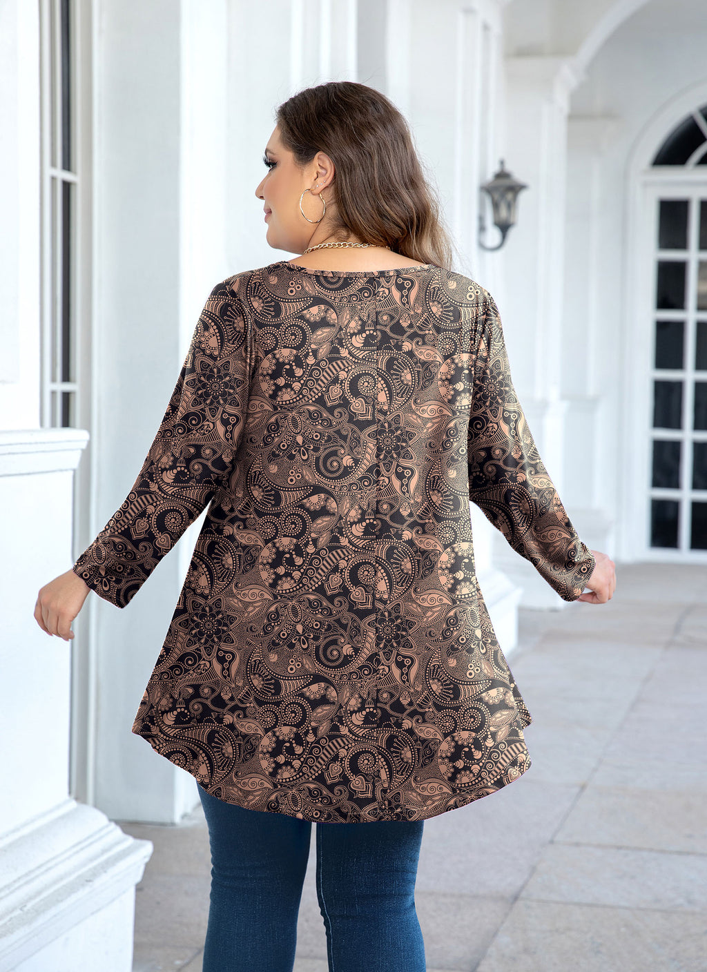 Tunic Tops for Women Plus Size 3/4 Sleeve Crew Neck Swing Flare Loose T-Shirt Blouses to Wear with Leggings