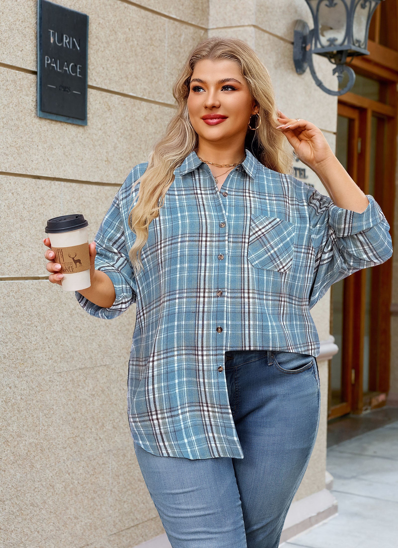 Womens Plus Size Flannel Shirts Long Sleeve Button Down Plaid Shirt Roll Up Oversize Checkered Blouse Top Fall