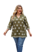 Plus Size Tops 3/4 Sleeve Boho Blouses Dressy Casual V Neck Tunic Loose Fit Floral Peasant Shirts