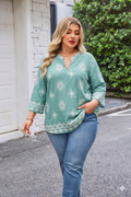 Plus Size Tops 3/4 Sleeve Boho Blouses Dressy Casual V Neck Tunic Loose Fit Floral Peasant Shirts