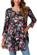 Tunic Tops for Women Plus Size 3/4 Sleeve Crew Neck Swing Flare Loose T-Shirt Blouses to Wear with Leggings