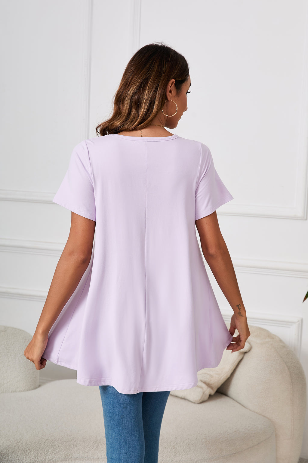 Tunic Tops for Women Plus Size Short Sleeve Crew Neck Swing Flare Loose T-Shirt Blouses to Wear with Leggings