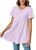 Tunic Tops for Women Plus Size Short Sleeve Crew Neck Swing Flare Loose T-Shirt Blouses to Wear with Leggings