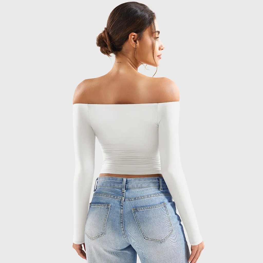 Buttery Soft Off-Shoulder Long Sleeve Crop Top
