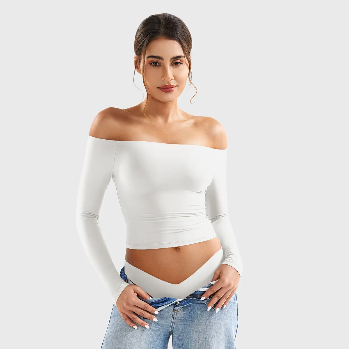 Buttery Soft Off-Shoulder Long Sleeve Crop Top