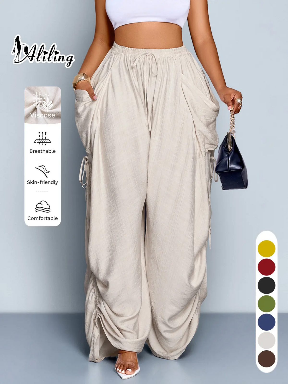 High Waist Wide Leg Drawstring Pants