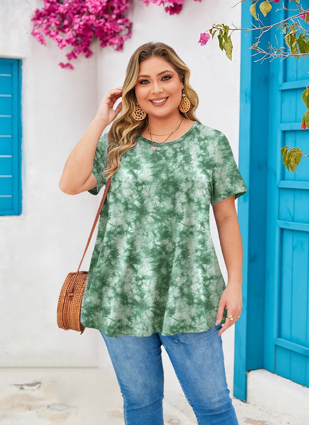 Womens Plus Size Tops Short Sleeve Swing Flare Flowy Tunic Loose Fit Summer Casual Blouses to Wear with Leggings