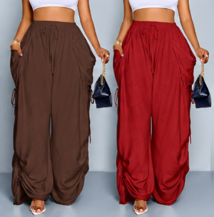High Waist Wide Leg Drawstring Pants