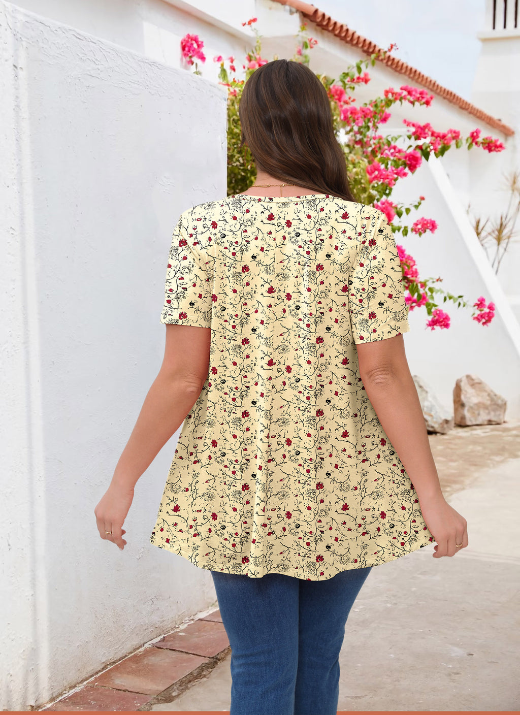 Tunic Tops for Women Plus Size Short Sleeve Crew Neck Swing Flare Loose T-Shirt Blouses to Wear with Leggings